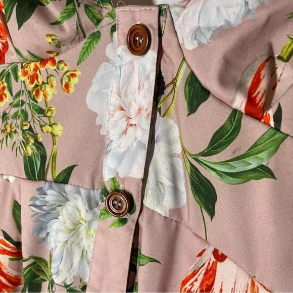 NEW PrettyLittleThing Beige Floral Print Criss Cross Button Bodycon Dress Size 2 - Picture 7 of 12